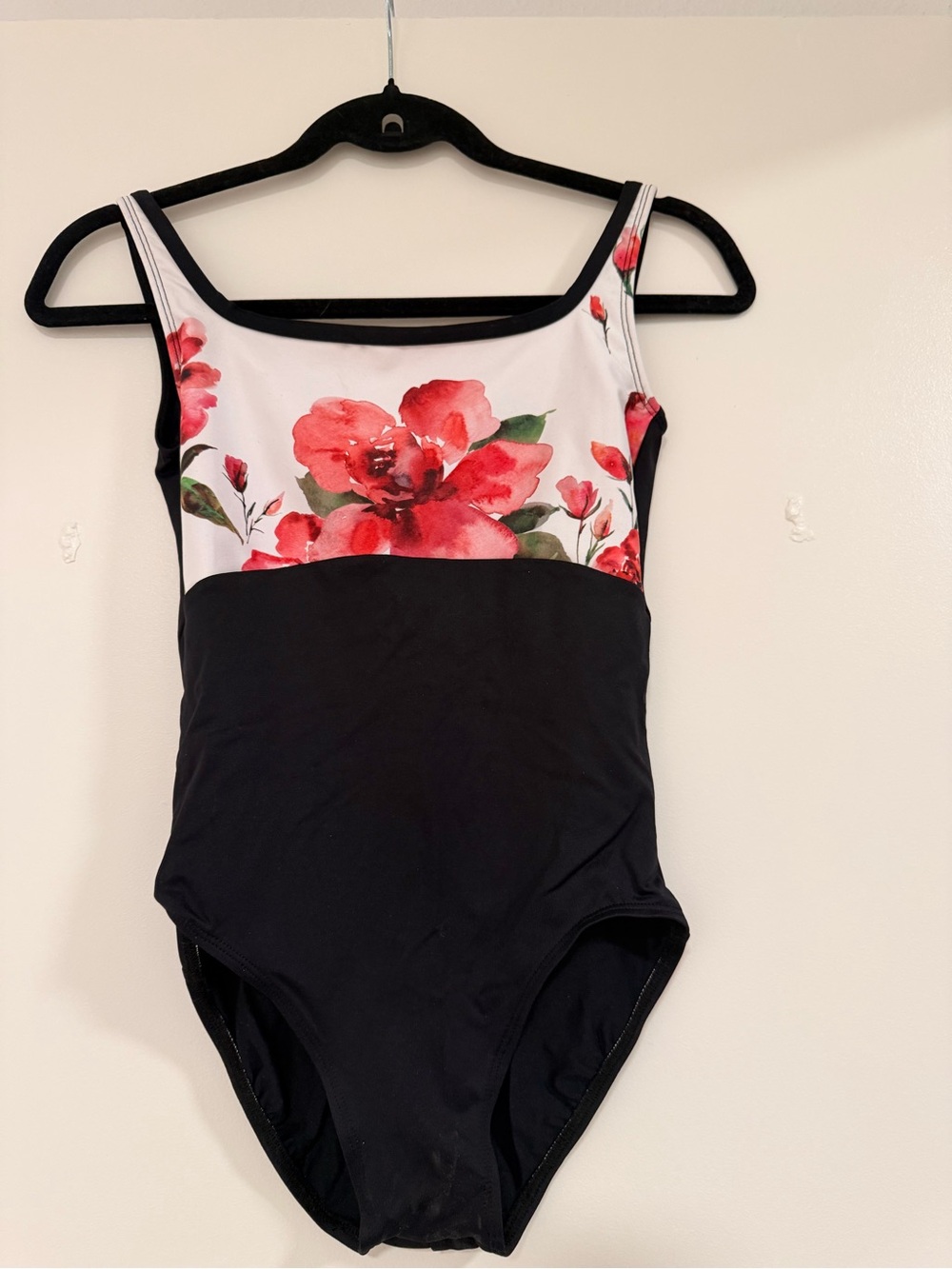 Black Leotard with Red Floral Bodice